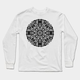 Black & White Folk Art Pattern Long Sleeve T-Shirt